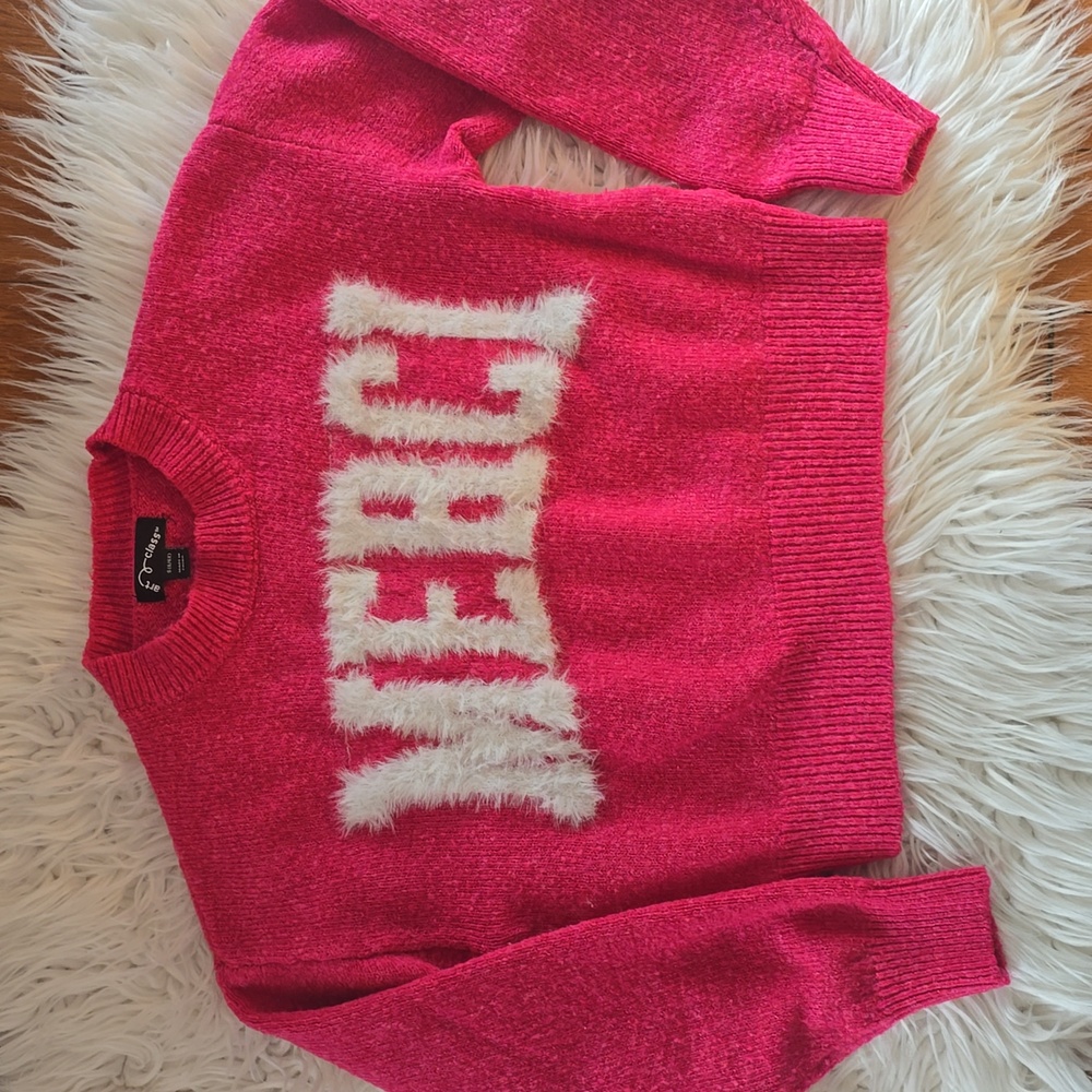 Art Class Fuzzy Merci Pink Sweater